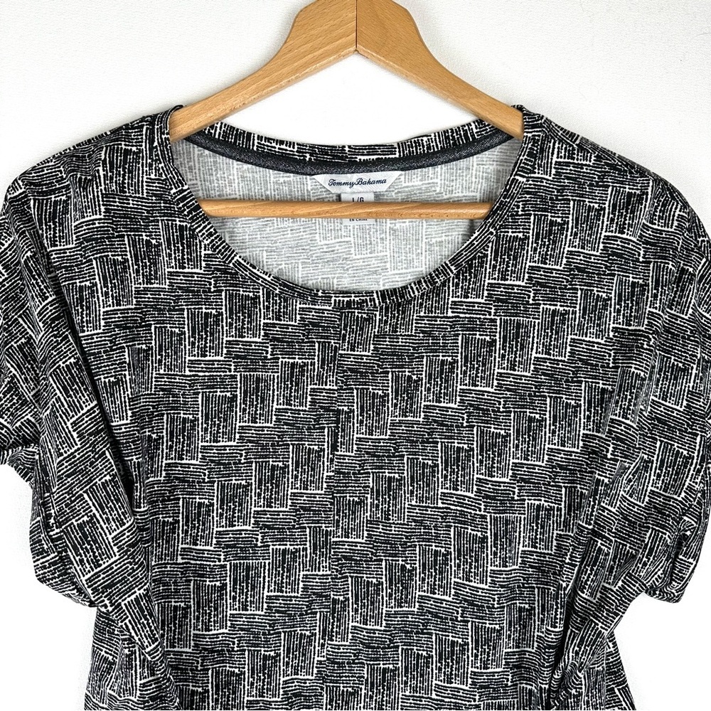 Tommy Bahama Geo Cotton Modal Wrap Waist Knit‎ Shirt Black White Office - Picture 3 of 9
